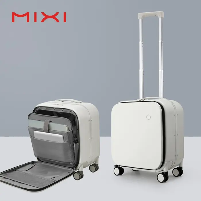 Mixi nouveau Design brevet valise à main femmes 18 pouces bagage roulant hommes Polycarbonate cadre en aluminium élégant Noble