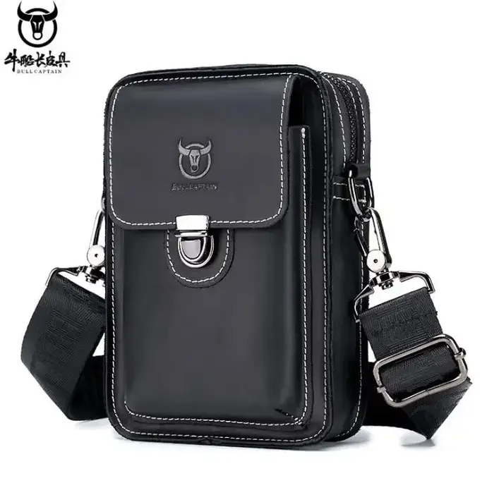 BULLCAPTAIN Crazy horse cuir mâle taille Packs téléphone pochette sacs taille sac hommes petite poit