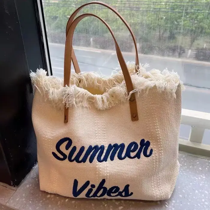 Sac fourre-tout en toile grande capacité avec lettres brodées