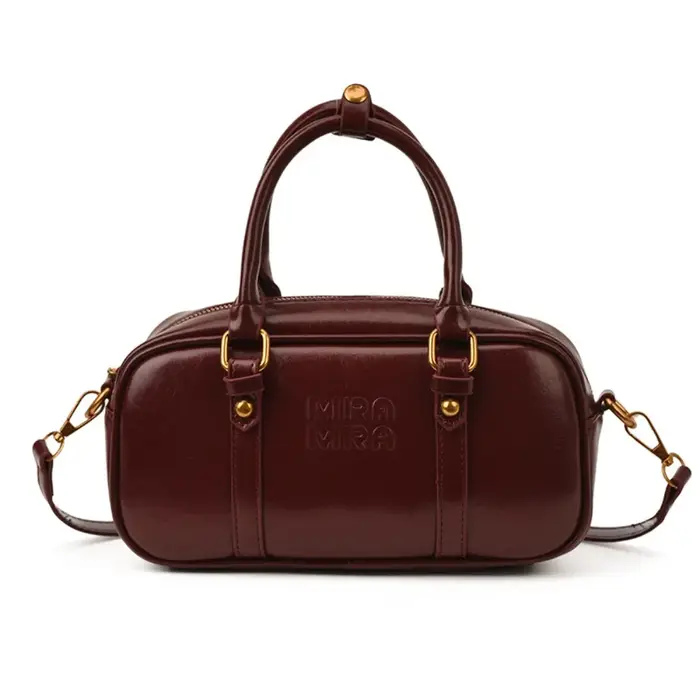 Sac bowling élégant en cuir PU, sac à main couleur unie, sac Boston en PU grande capacité, sac à ban