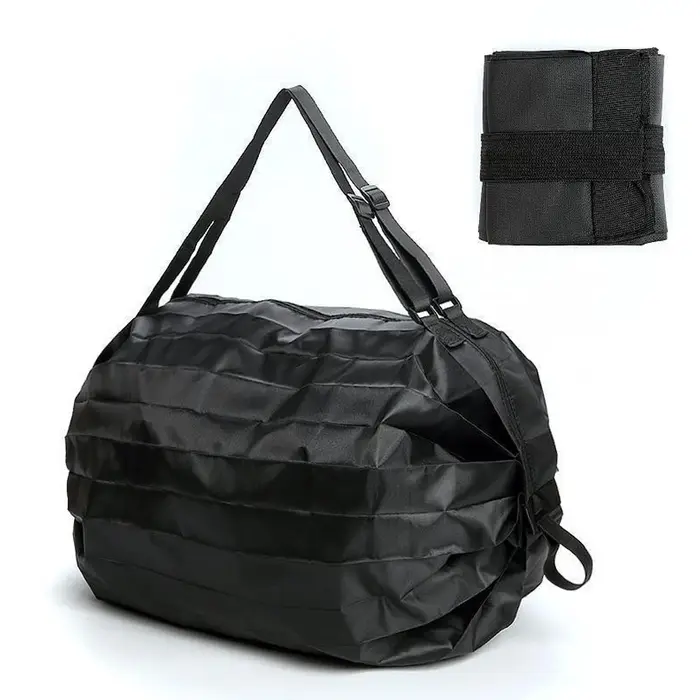 1 sac de courses portable noir à fermeture éclair de grande capacité, pliable et léger, parfait pour