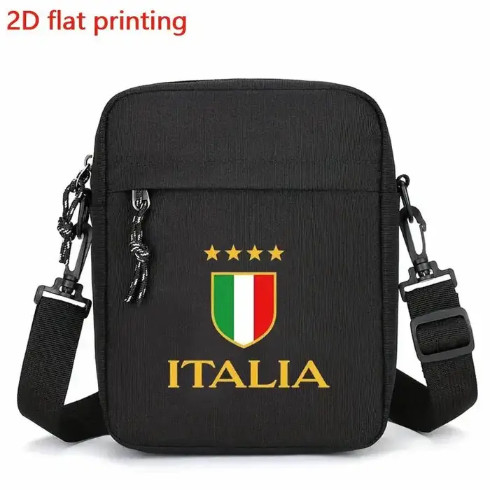 Sac à bandoulière sur le thème italien pour hommes – Noir et doré avec drapeau italien et armoiries,