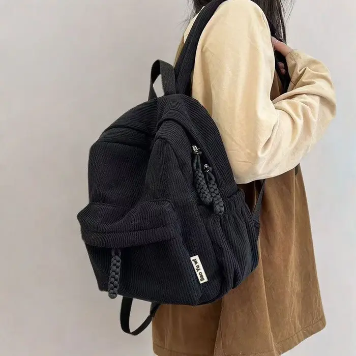 Sac à dos en velours rayé pour femmes, petit sac à dos de voyage en velours côtelé pour étudiantes, 