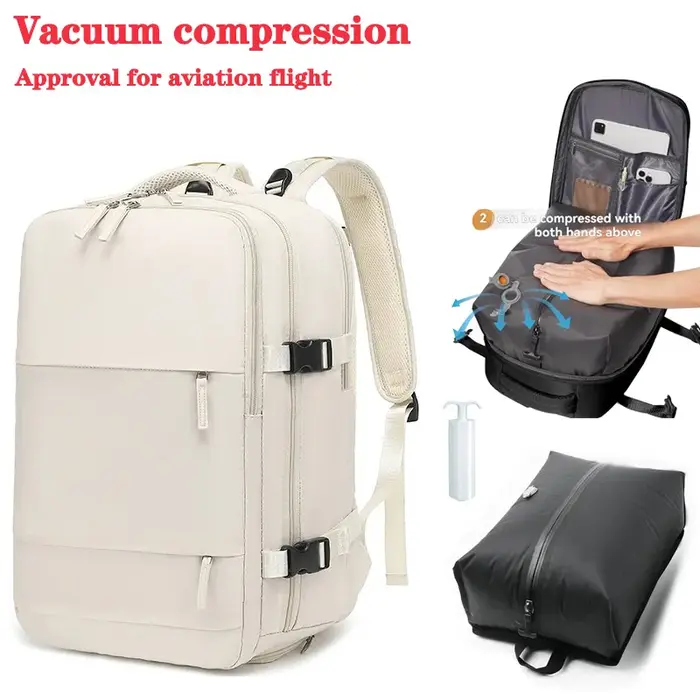 Sac à dos de voyage à pompe à air intégrée scellé sous vide, sac à dos de voyage extensible, équipé 