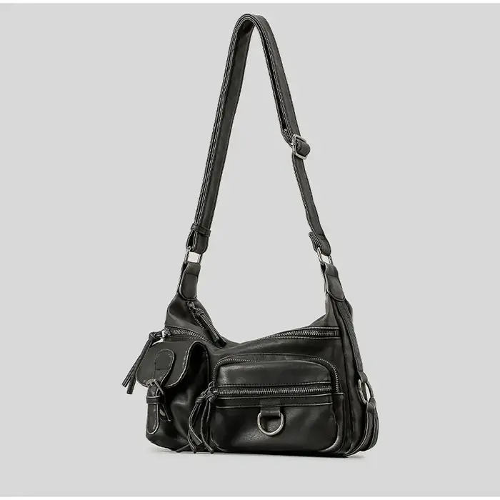 Sac à bandoulière en cuir lavé pour moto, fourre-tout multi-poches, Design rétro, ceinture à fermetu