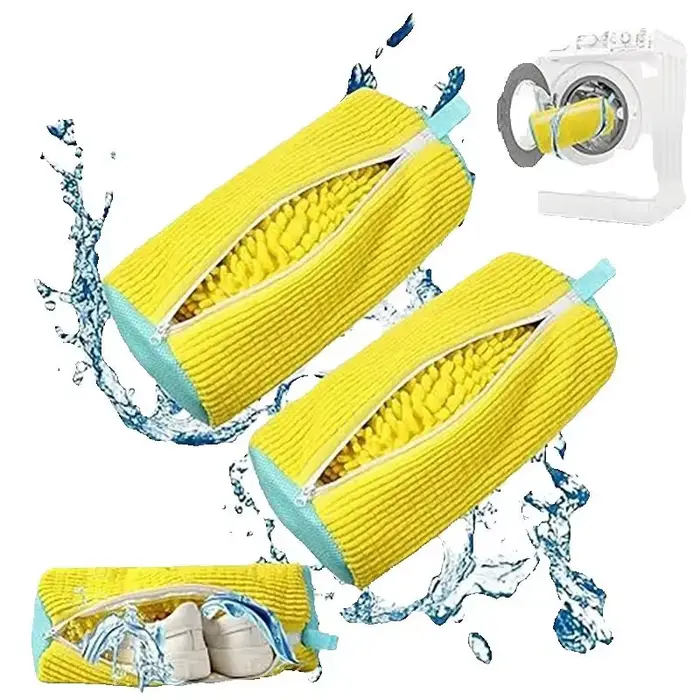 Sac de lavage de chaussures en fibre moelleuse 360 ° Sac à linge lavable en machine