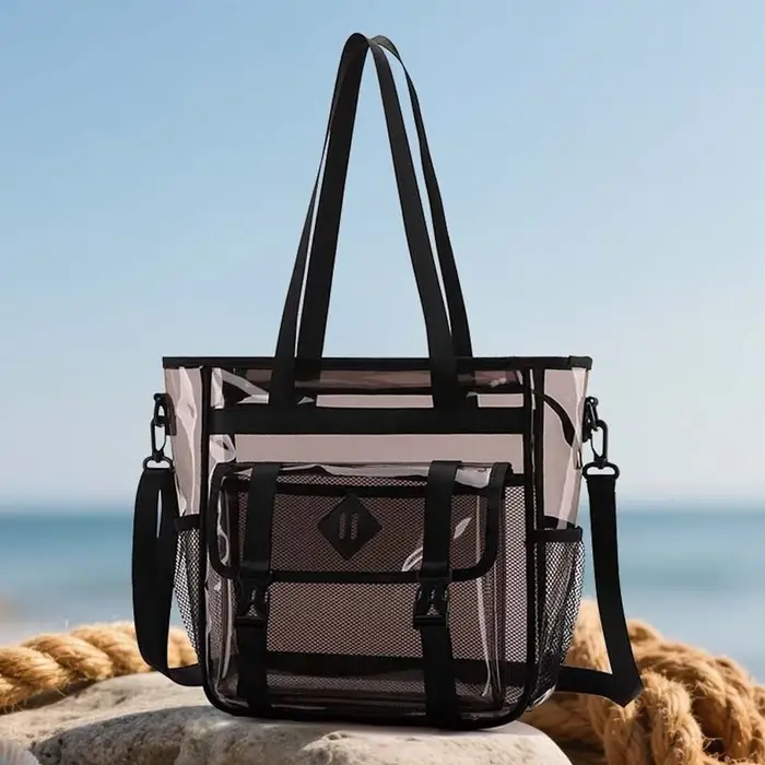 Sac à main de plage transparent couleur bonbon, grande capacité, multi-poches, sac bandoulière en gelée, en cuir PU, séparation sec-humide