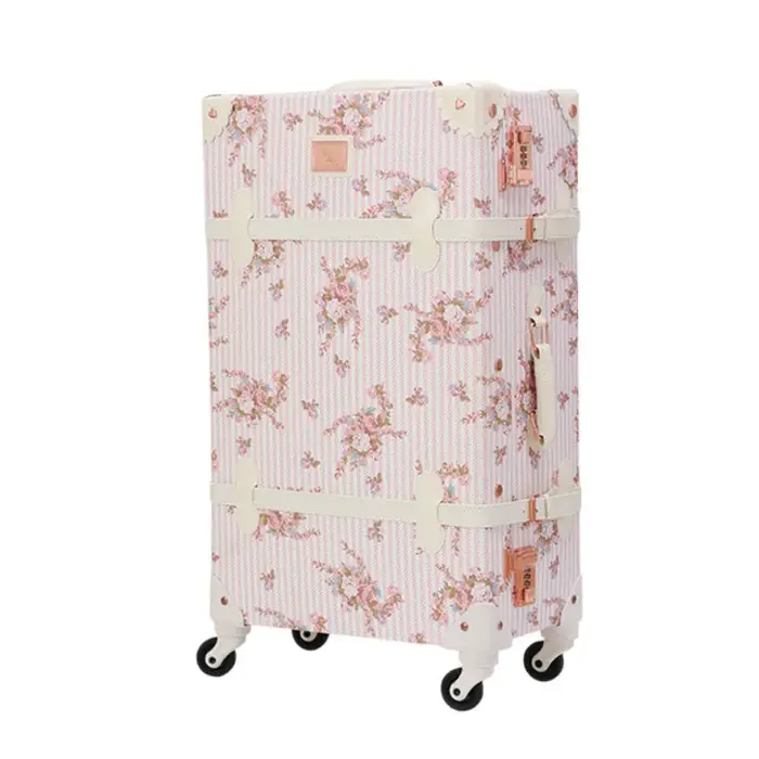 Valise de cabine à imprimé floral de créateur-bagage spinner en cuir PU avec étui à cosmétiques