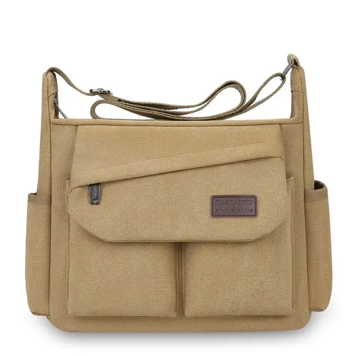 Sac à bandoulière en toile pour hommes, grande capacité, couleur unie, style coréen, sac messager po