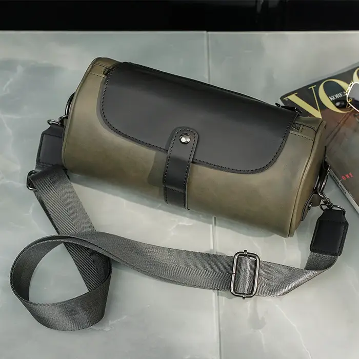 Sac bandoulière vintage pour homme, sac à bandoulière tendance en forme de baril, sac à rabat pour h