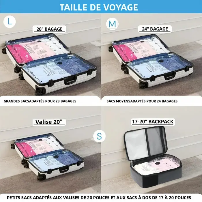 Sacs sous vide pour voyage avec pompe à air rechargeable