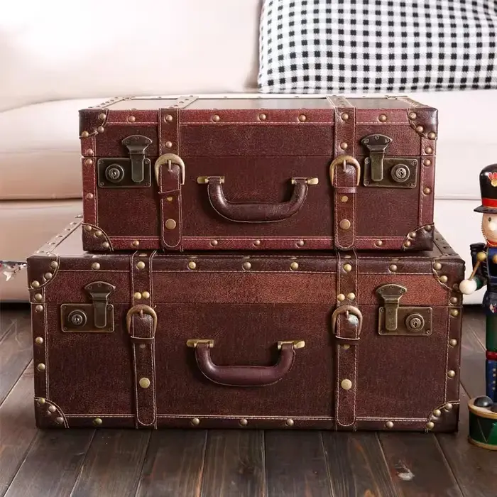 Valise vintage en cuir antique nostalgique, petit système de pad, accessoires de photographie portab