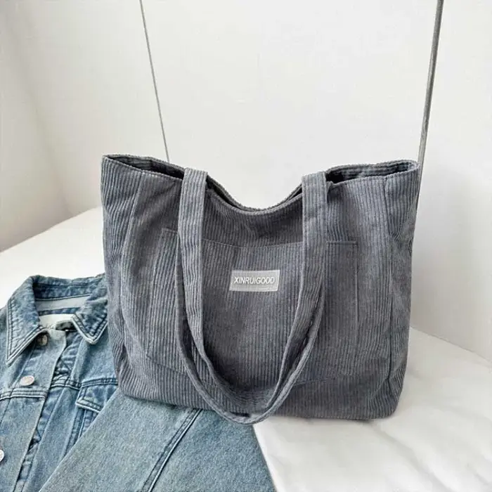 Sac à bandoulière De grande capacité sac fourre-tout en velours côtelé tendance sac à main pour dames De couleur unie