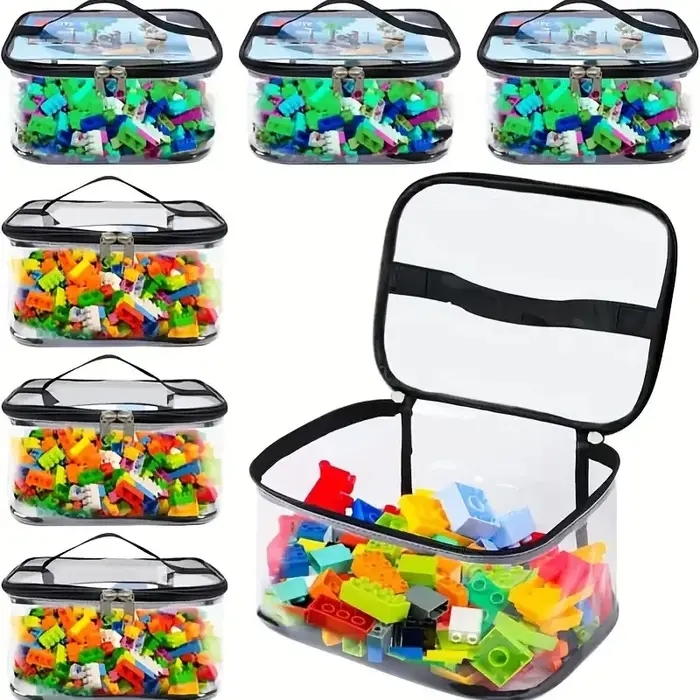 Sac de rangement de jouets à fermeture éclair en maille transparente-organisateur de blocs et de puzzle de grande