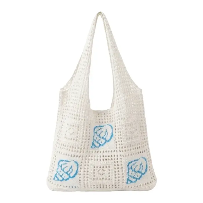 Sac fourre-tout tendance en crochet coquillage, grande capacité, sac à bandoulière brodé tissé, sac