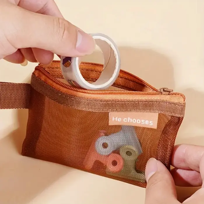 Mini sac de rangement en maille avec fermeture éclair