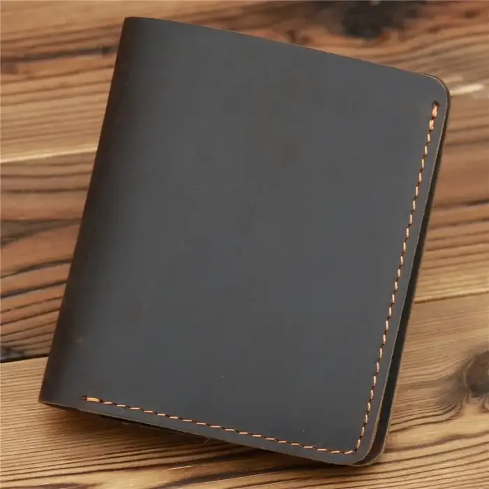 Portefeuille en cuir véritable pour hommes, design à double pli, style court, minimaliste, fait à la