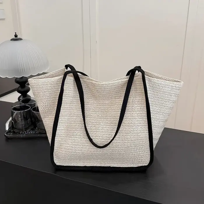 Sac cabas en paille pour femme, sac à main de plage d'été grande capacité, sac à bandoulière tressé 