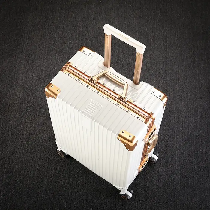 Valise de luxe en cuir verrouillable de 26 pouces, boîtier de chariot de voyage, cadre en aluminium 
