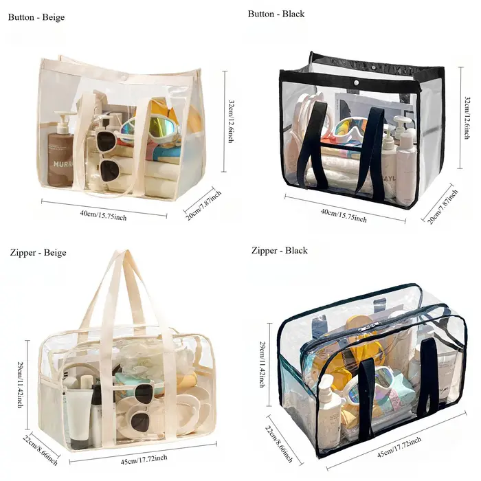 Sac de rangement transparent à fermeture éclair avec poignée