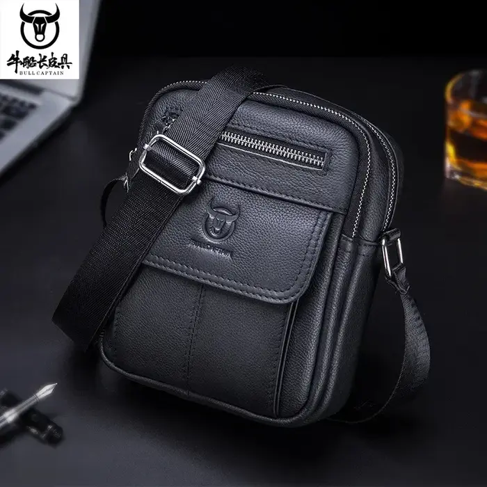 Bullcaptain-Sac en cuir de vachette pour homme, sac messager d'affaires, mini poche de grande capaci