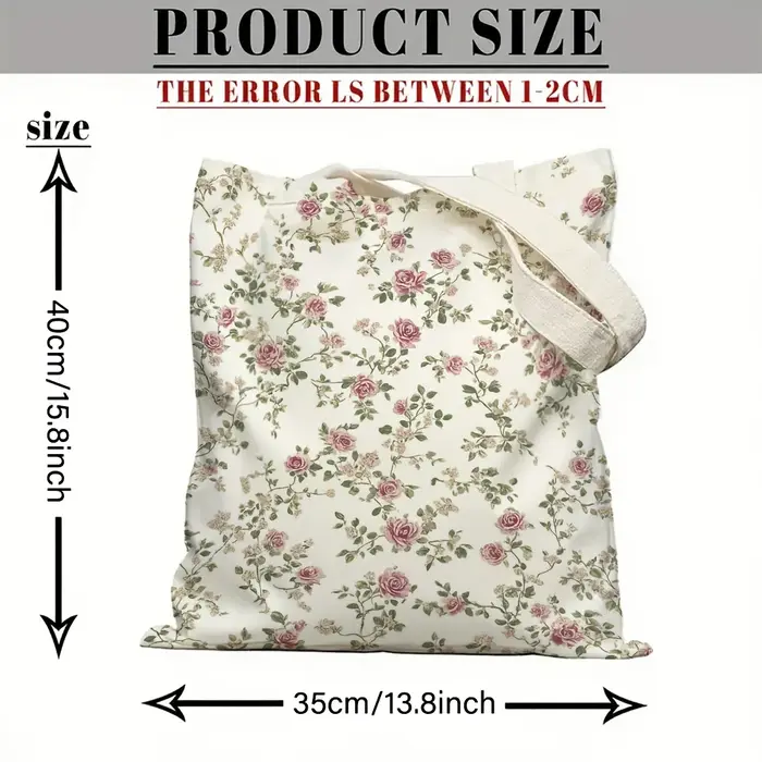 Sac fourre-tout imprimé de roses vintage sur fond beige, sac de courses réutilisable, adapté à un us