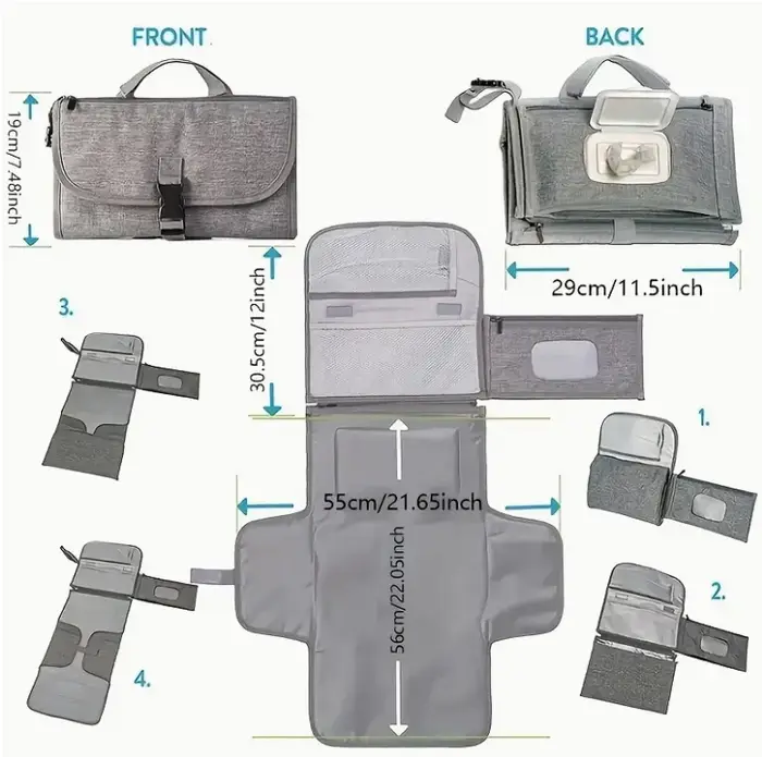 Matelas à langer portable avec sac de rangement – Tapis de changement de couches à une main pour sacs
