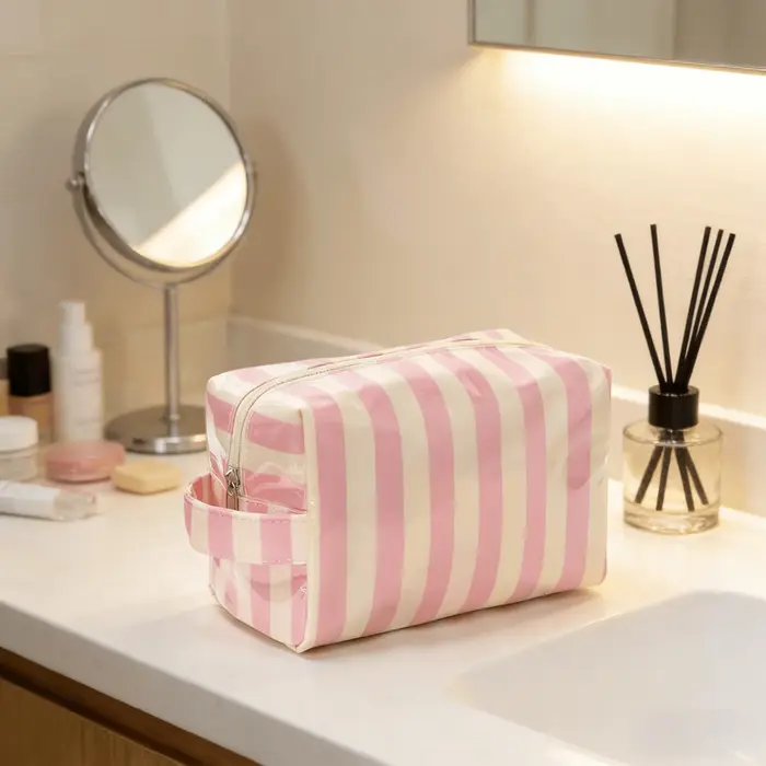 Trousse de toilette rayée pour femmes et filles