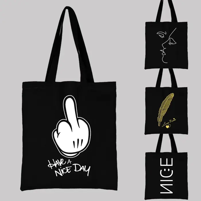 Sac de Shopping en toile noire pour femmes
