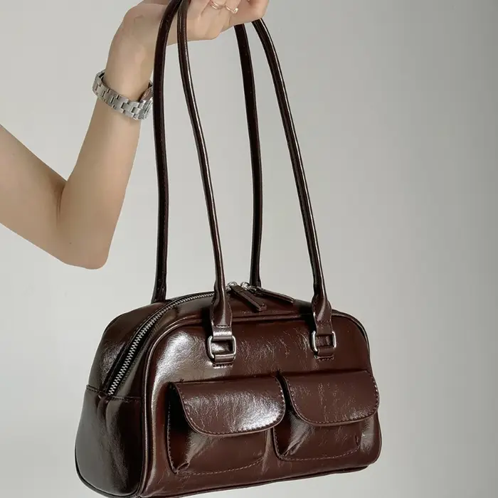 Sac à main de Bowling marron de grande capacité pour femmes, sac à bandoulière rétro Style coréen IN
