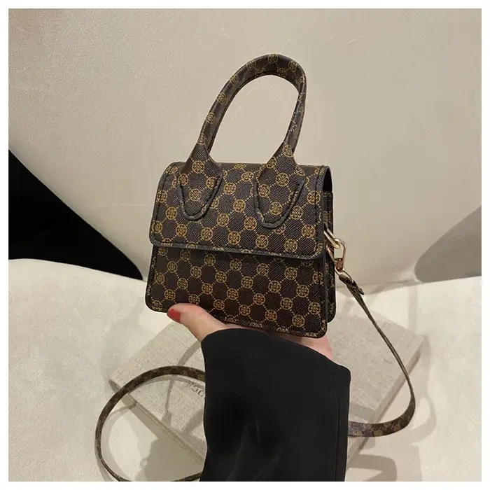 Sac à main carré rétro imprimé tendance pour femme, mini sac à bandoulière, design quadrillé simple,
