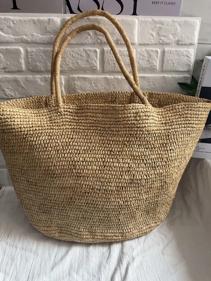 Sac à main fourre-tout en paille naturelle et raphia, grand sac à bandoulière vert tendance