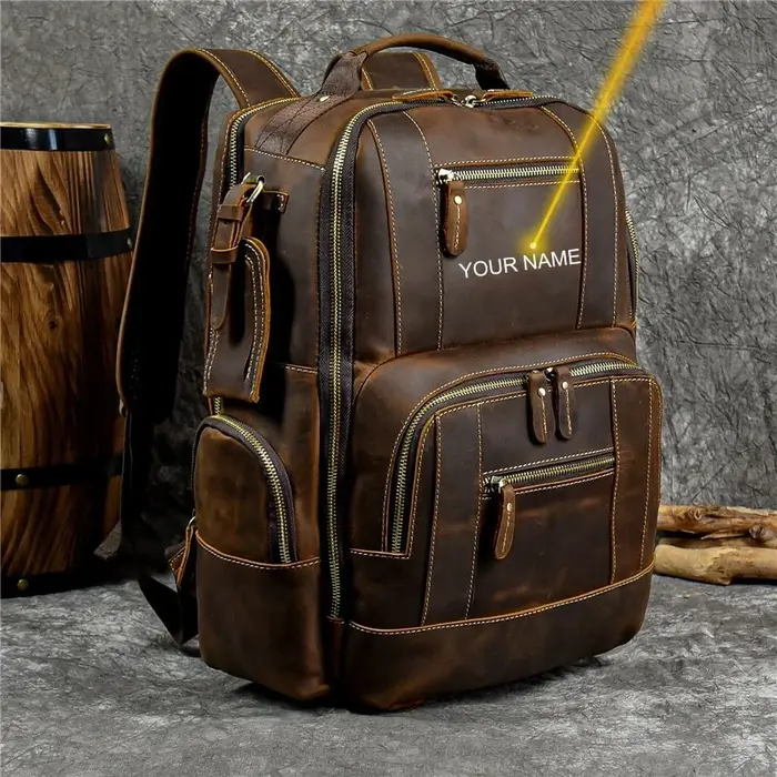 Luufan Vintage en cuir véritable homme voyage sac à dos Fit 15 "ordinateur portable sac à dos