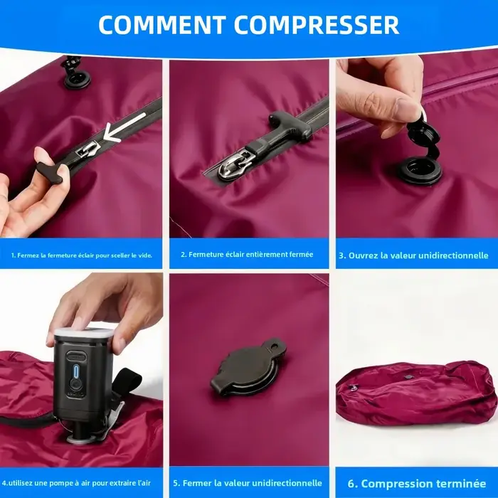 Sac de Rangement Sous Vide pour Vêtements avec Pompe Électrique Rechargeable USB