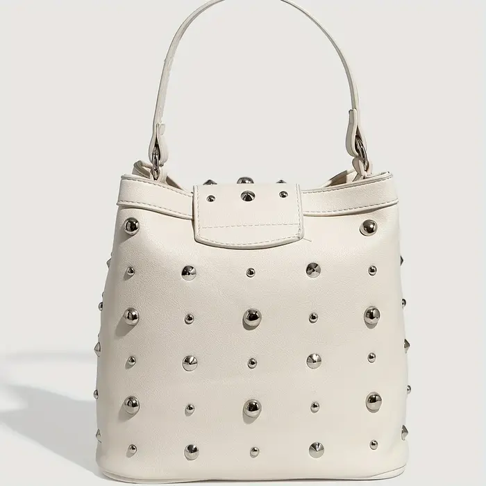 Sac à bandoulière simple en cuir blanc, sac à main riveté de grande capacité, sacs croisés diagonale
