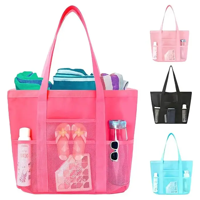 Sac de plage grande capacité en maille avec poches
