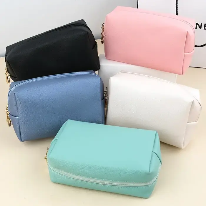 Sacs à cosmétiques en cuir PU avec fermeture éclair pour femme