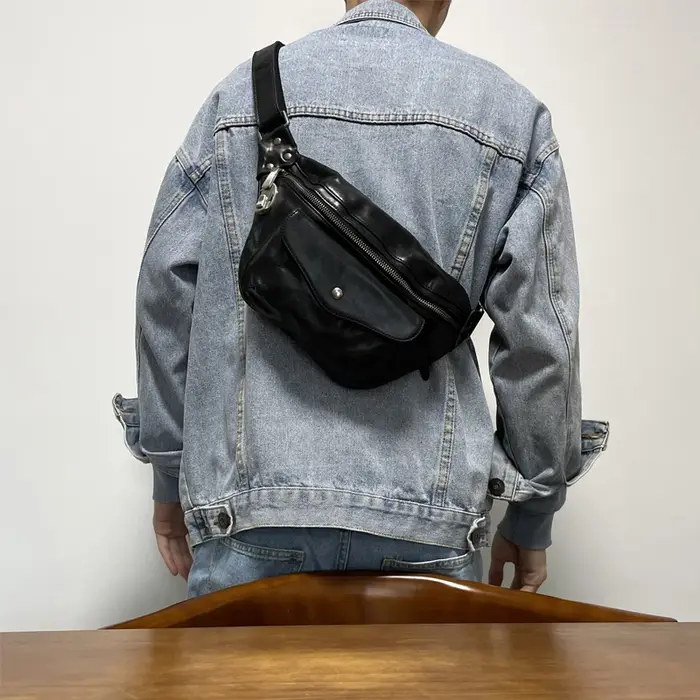 Sac de poitrine décontracté en cuir de vache pour hommes, première couche, mode fête en plein air, s