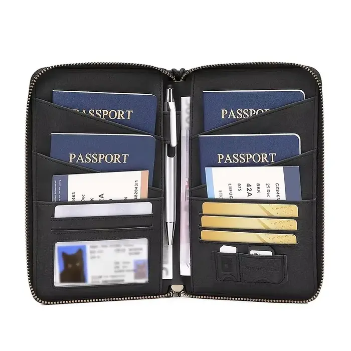 Porte-documents de voyage noir avec fermeture éclair longue