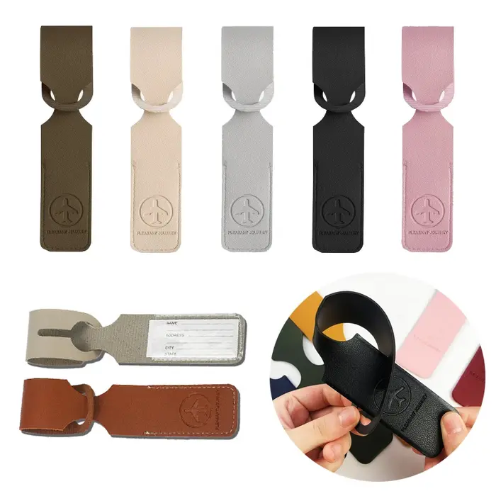 Étiquette de bagage en cuir PU portable avec motif avion en relief