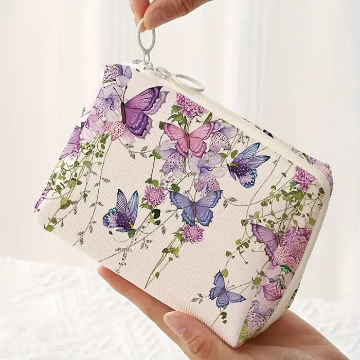 Trousse de maquillage à motif papillon violet
