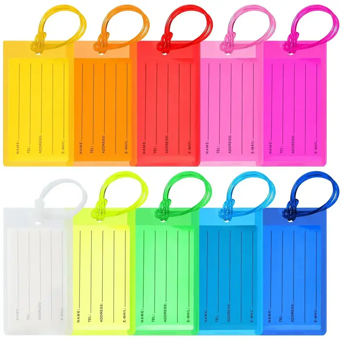 Étiquette de bagage transparente colorée arc-en-ciel, étiquette de valise flexible, identification d