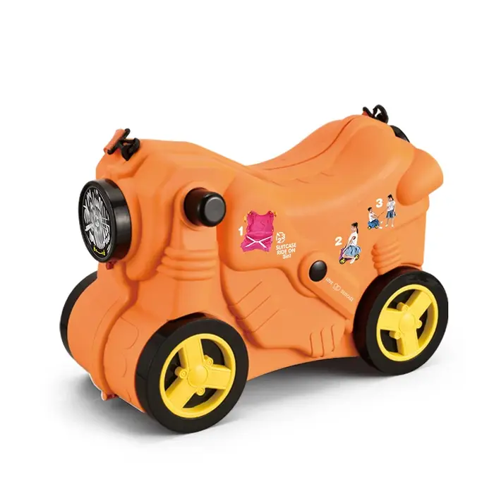 Valise pour enfants en plastique, mignonne et portable, en forme de moto, pour enfant, à roulettes,