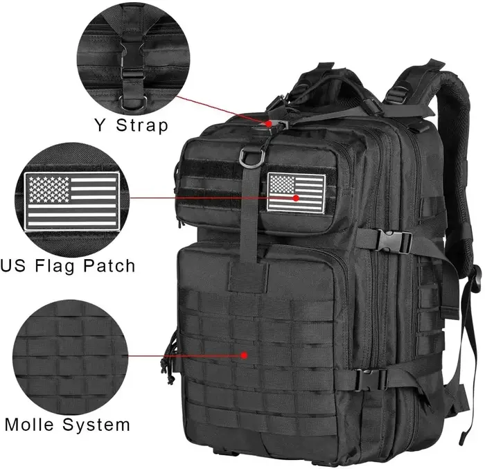 45L homme sacs à dos tactiques sacs de voyage en plein air en plein air 3P sac d'école EDC Molle Pac