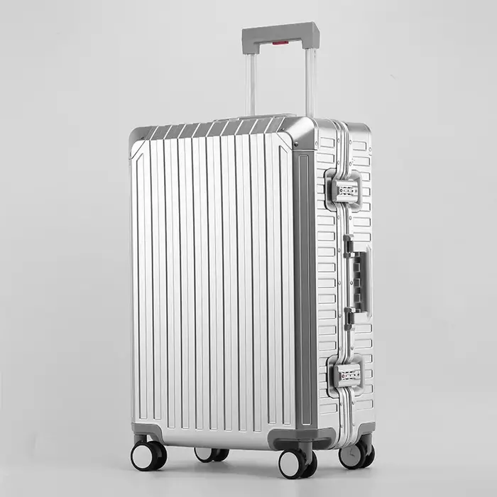 Valise de voyage en alliage aluminium-magnésium 100 %, bagage à roulettes en métal avec roues univer