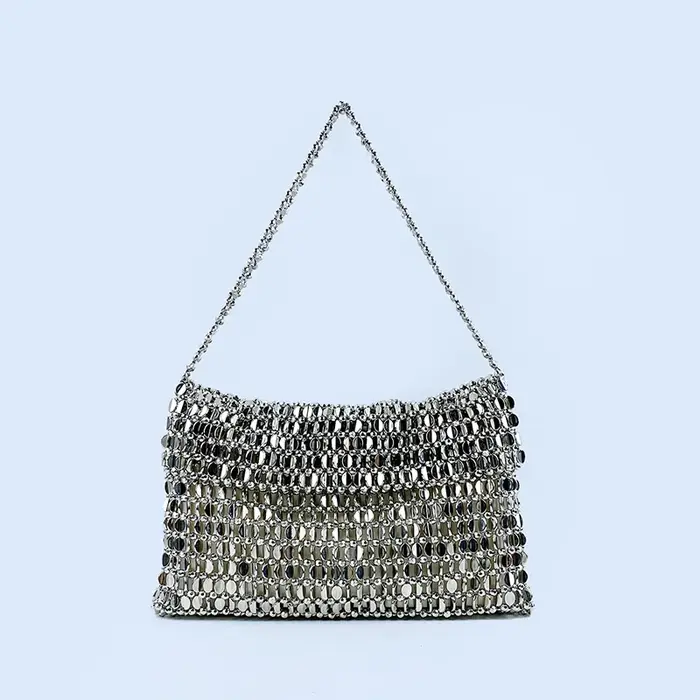 Sac rétro argenté à paillettes métalliques pour femmes, sac à main tissé à la main haut de gamme, sa