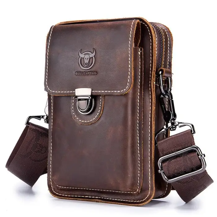 BULLCAPTAIN Crazy Horse cuir homme taille Pack téléphone pochette sacs