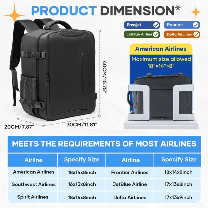 Sac de cabine Ryanair 40x30x20 - Nouveau sac à dos de voyage Easyjet