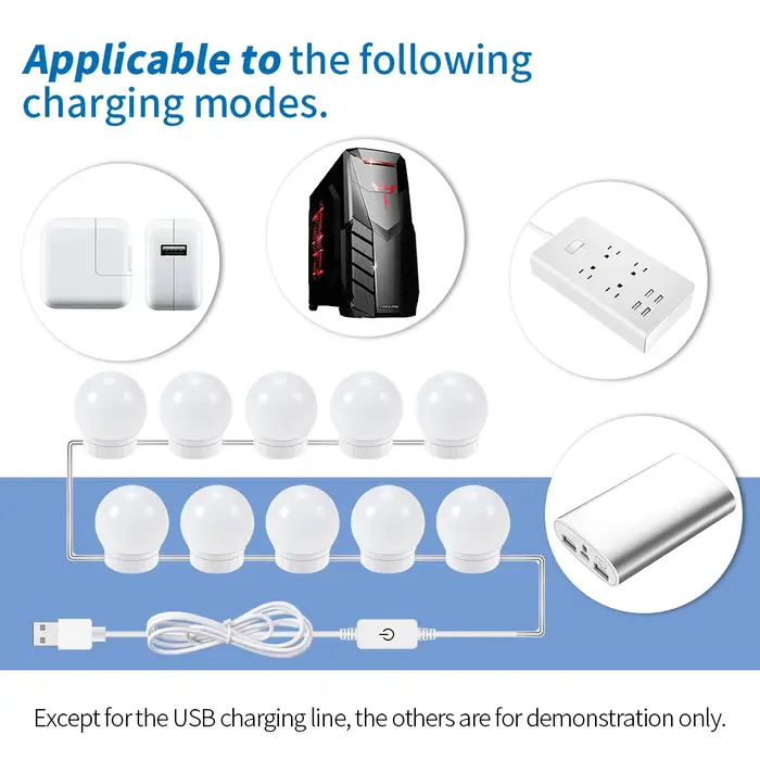 Miroir de maquillage ampoule LED lumières de vanité USB charge salle de bain coiffeuse éclairage Dimmable LED