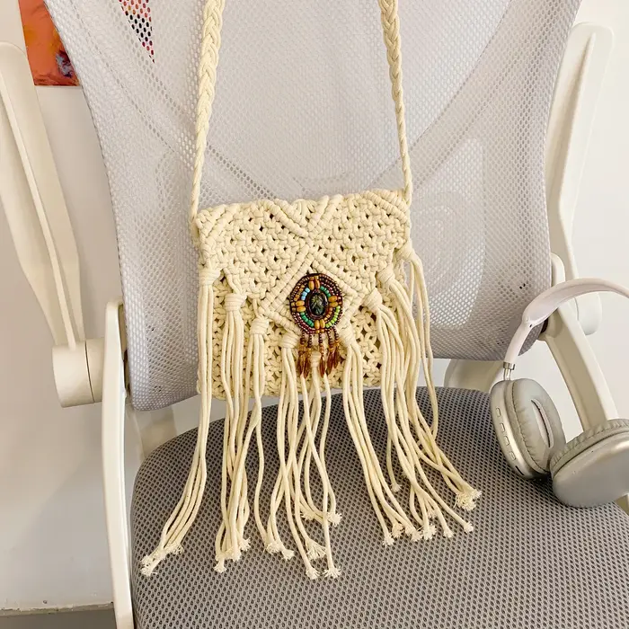 Nouveau sac bandoulière bohème en macramé pour femme